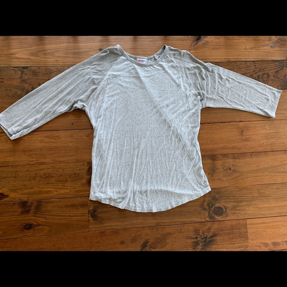 Large LuLaRoe navy and gray striped baseball tee